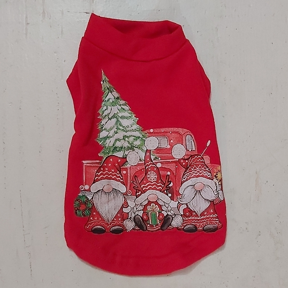 Red Christmas Dog Sweater with Gnome Print